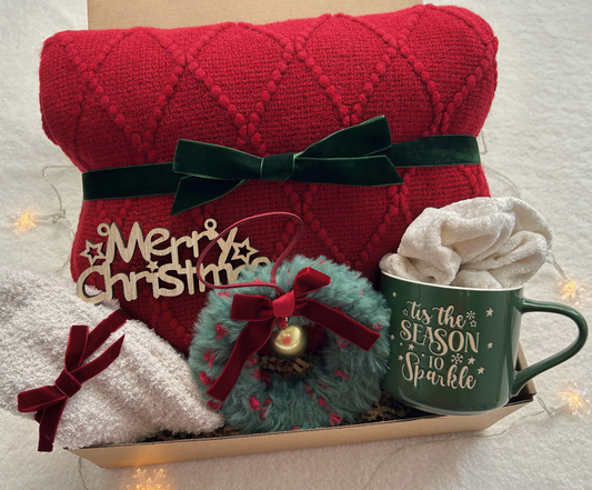 Winter Comfort Christmas Gift Basket for Her – Cozy Blanket, Fuzzy Socks & Holiday Mug Basketful Gifts