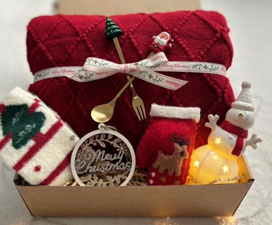 Frosty Fun Christmas Gift Basket for Her – Cozy Blanket, Holiday Socks & Snowman Light Basketful Gifts