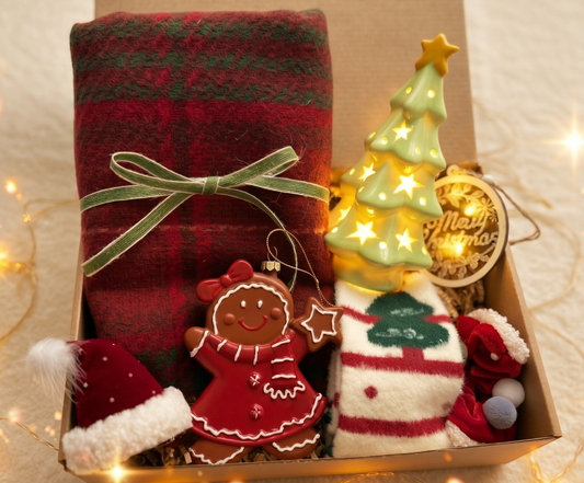 Twinkle & Joy Christmas Gift Box for Her – Scarf, Fuzzy Socks & Tree Light Basketful Gifts