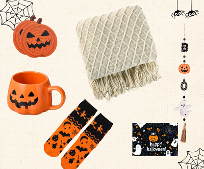 Halloween Gift Basket with Blanket Pumpkin Mug