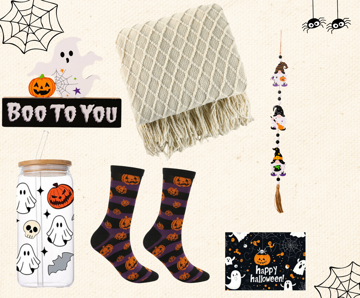 Halloween Gift Basket with Blanket Pumpkin Glass Tumbler