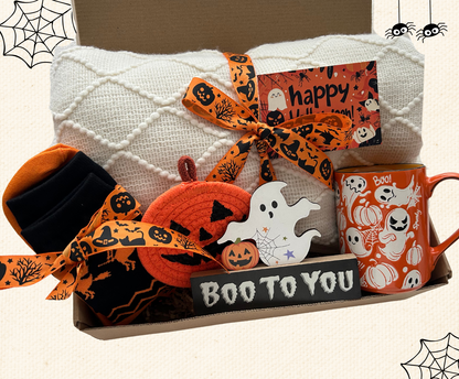 Halloween Gift Basket with Blanket Ghost Mug Cup