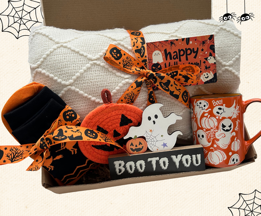 Halloween Gift Basket with Blanket Ghost Mug Cup