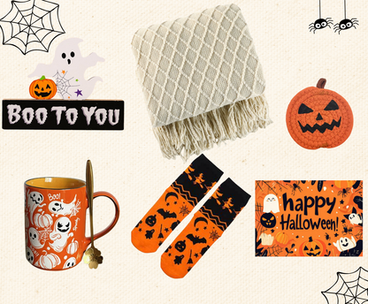 Halloween Gift Basket with Blanket Ghost Mug Cup