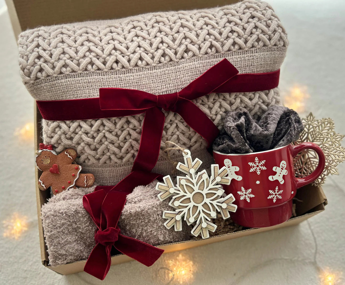 Christmas Gift Basket for Women with Cozy Blanket & Socks