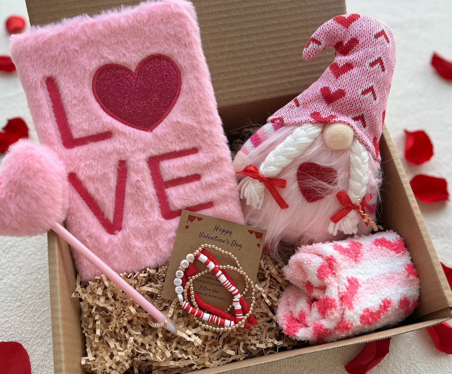 Adorable Valentine's Day Gifts for Teen Girls – Pink LOVE Notebook, Gnome Love Doll & Cute Accessories - Basketful Gifts