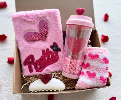 Adorable Valentine's Day Gifts for Teen Girls – Pink LOVE Notebook, Heart Tumbler, Socks & Cute Accessories - Basketful Gifts