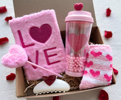 Adorable Valentine's Day Gifts for Teen Girls – Pink LOVE Notebook, Heart Tumbler, Socks & Cute Accessories - Basketful Gifts