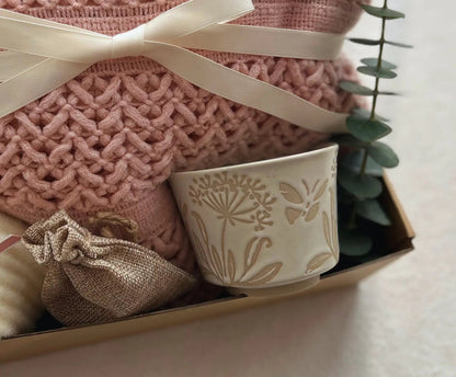 Best Friend Gift Baskets for Women with Pink Boho Blanket and Mug - Basketful Gifts