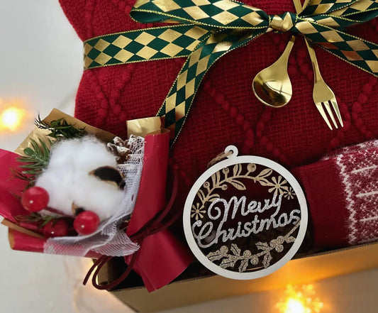 Best Grandma Christmas Gifts - Burgundy Blanket & Reindeer Socks - Basketful Gifts