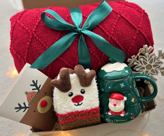 Best Xmas Gift for Wife - Cozy Santa Mug & Reindeer Socks - Basketful Gifts