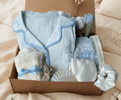 Blue Get Well Gift Hamper – Pajamas & Self-Care Set - Basketful Gifts