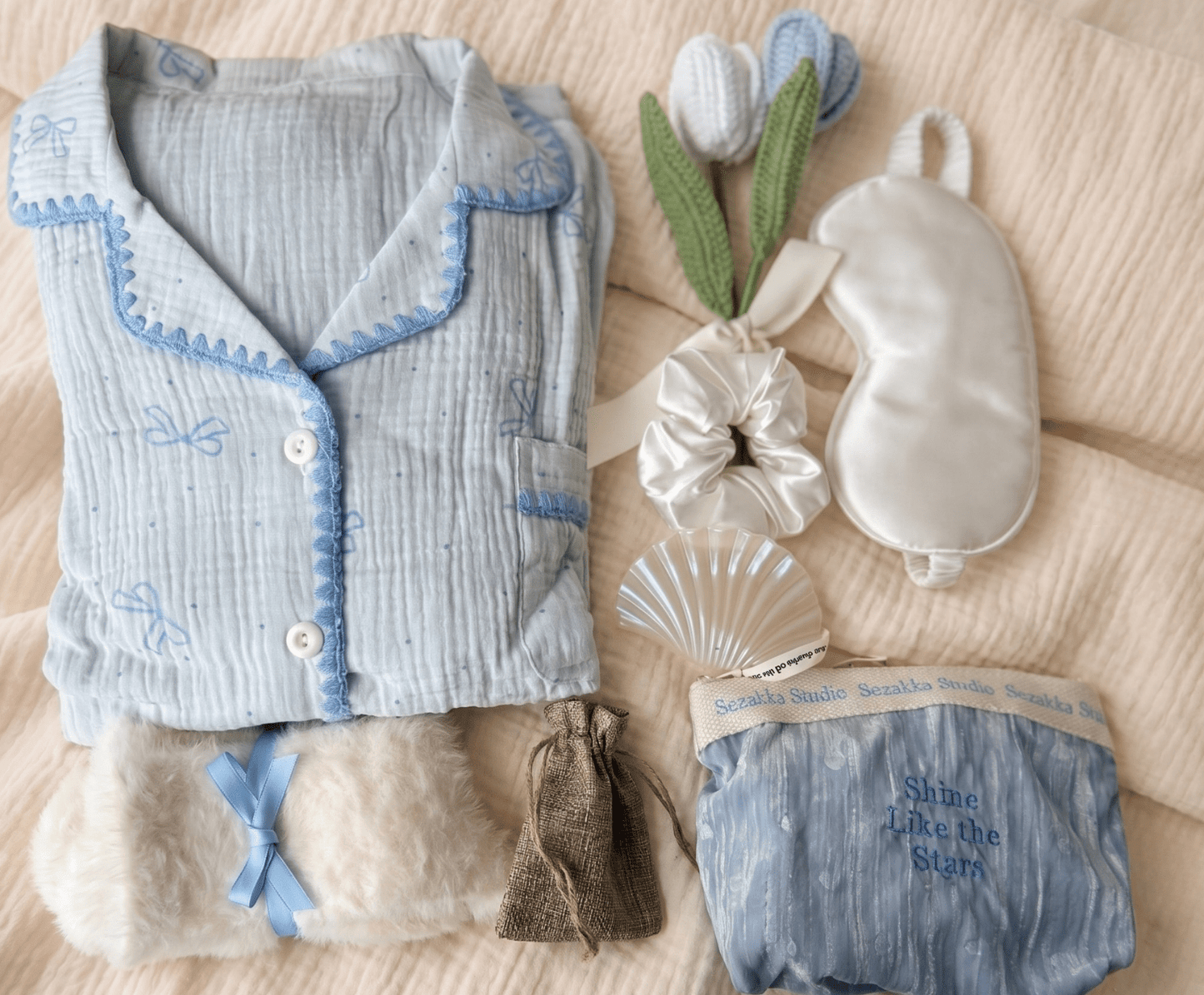 Blue Get Well Gift Hamper – Pajamas & Self-Care Set - Basketful Gifts