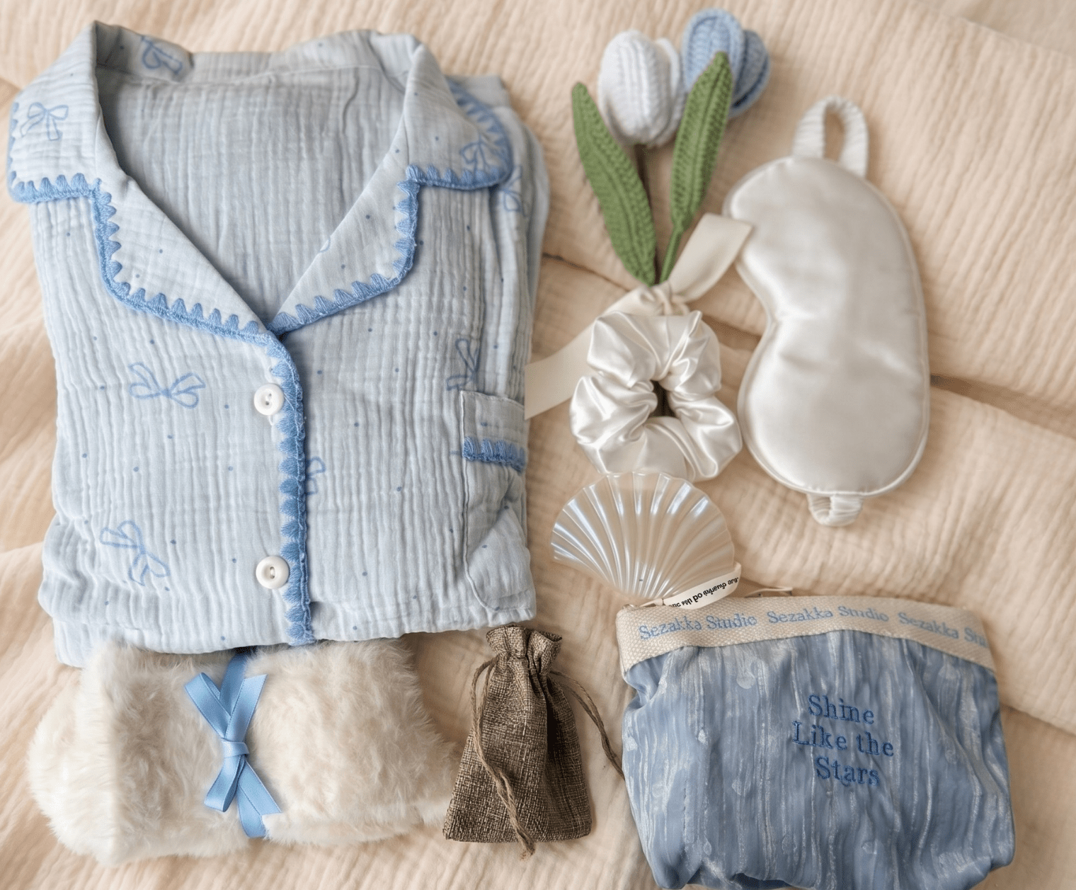 Blue Get Well Gift Hamper – Pajamas & Self-Care Set - Basketful Gifts