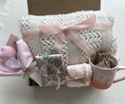 Blush & Bloom | Luxury Spring Pink Relaxation Gift with Crochet Tulip - Basketful Gifts