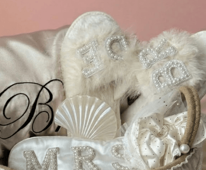 Bridal Party Gift Basket | Pearl Bride Slippers & MRS Spa Set - Basketful Gifts