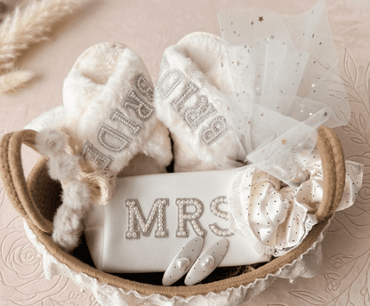 Bridal Party Gift Basket | Pearl Bride Slippers & MRS Spa Set - Basketful Gifts