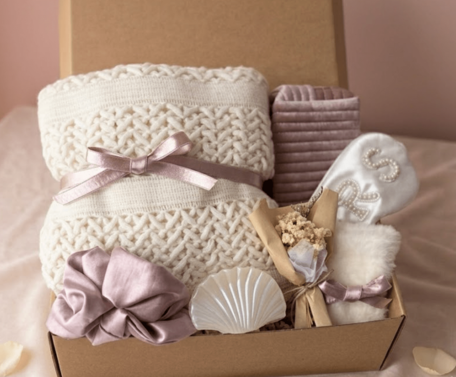 Bridal Shower Gift Box | Cozy Knit & Spa Set for Bride - Basketful Gifts