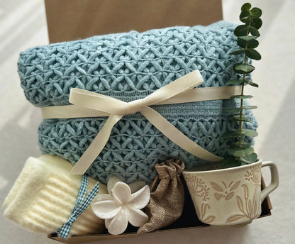 Care Package for Friends and Family With Blue Blanket and Cozy Socks - Basketful Gifts