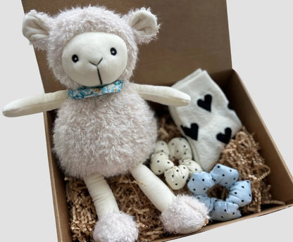 Children's Get Well Gift Basket with Plush Lamb, Heart Socks, and Cozy Accessories - Basketful Gifts