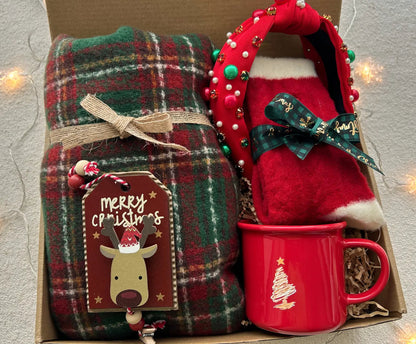 Christmas Gift Baskets for Friends & Family with Cozy Wrap and Jeweled Headband - Basketful Gifts