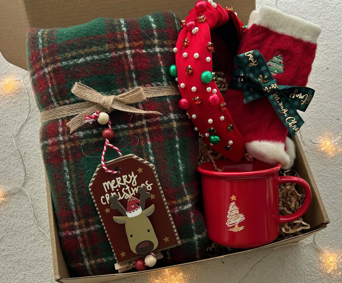 Christmas Gift Baskets for Friends & Family with Cozy Wrap and Jeweled Headband - Basketful Gifts