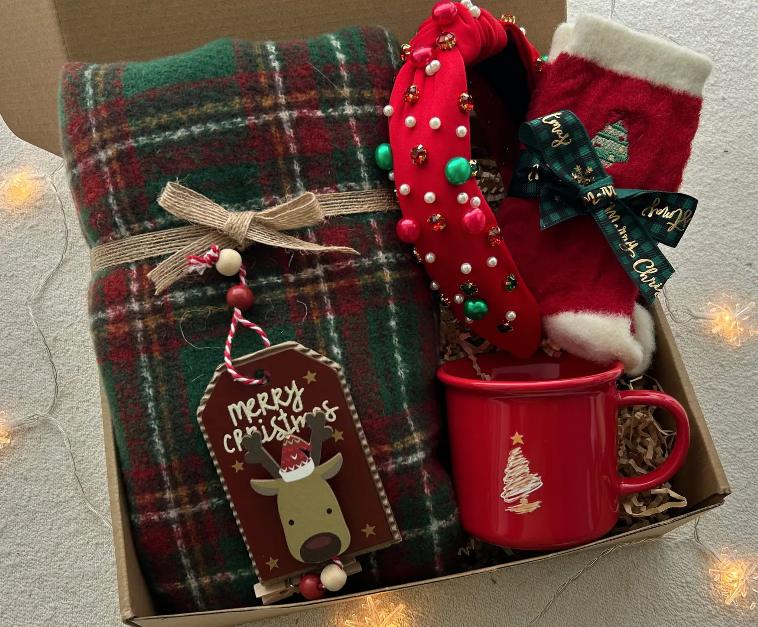 Christmas Gift Baskets for Friends & Family with Cozy Wrap and Jeweled Headband - Basketful Gifts