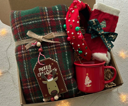 Christmas Gift Baskets for Friends & Family with Cozy Wrap and Jeweled Headband - Basketful Gifts