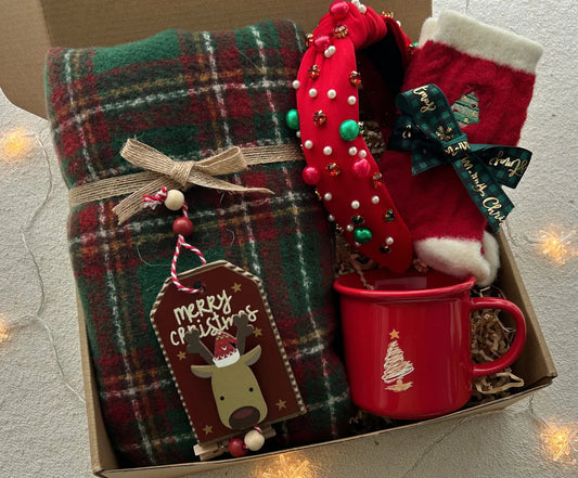 Christmas Gift Baskets for Friends & Family with Cozy Wrap and Jeweled Headband - Basketful Gifts