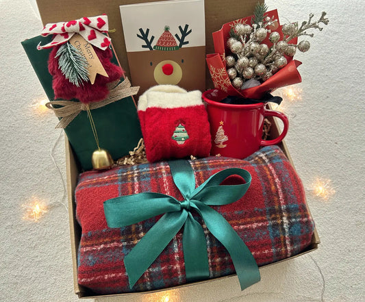 Christmas Gift Baskets for Friends & Family with Plaid Wrap Cozy Xmas Socks - Basketful Gifts