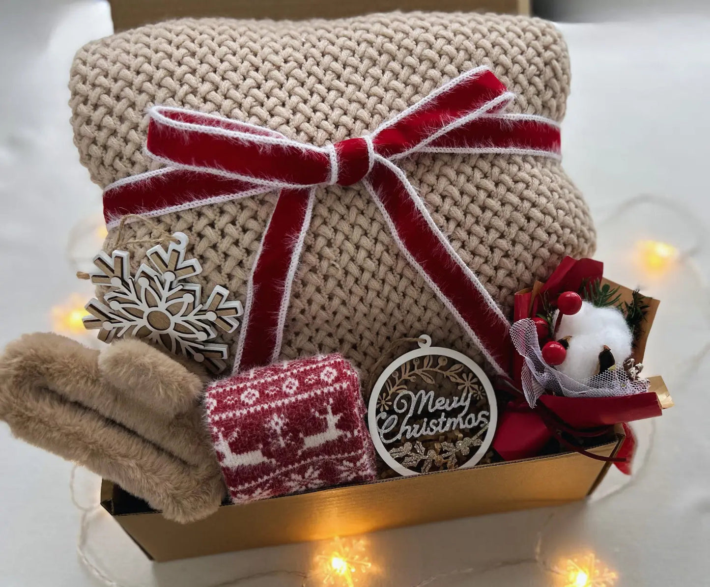 Christmas Gift Baskets for Her - Cozy Blanket & Christmas Socks - Basketful Gifts