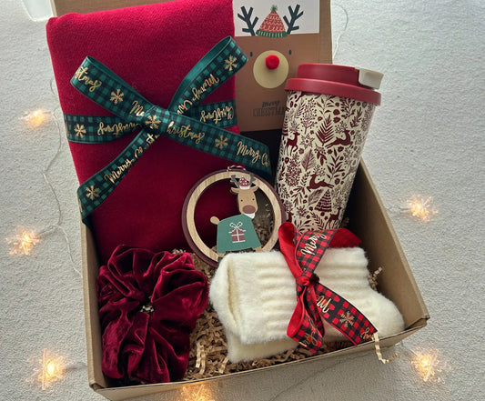 Christmas Gift Baskets for Women with Reindeer Tumbler and Xmas Scarf - Basketful Gifts
