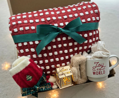 Christmas Gift Box for Family & Friends with Unique Christmas Blanket and Xmas Mug - Basketful Gifts