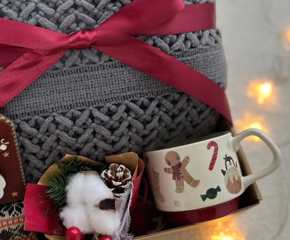 Christmas Gift Box for Him — Cozy Blanket & Gingerbread Mug - Basketful Gifts