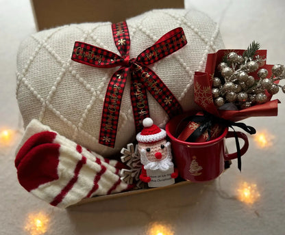 Christmas Gift Box with Crochet Santa - Cozy Holiday Blanket - Basketful Gifts