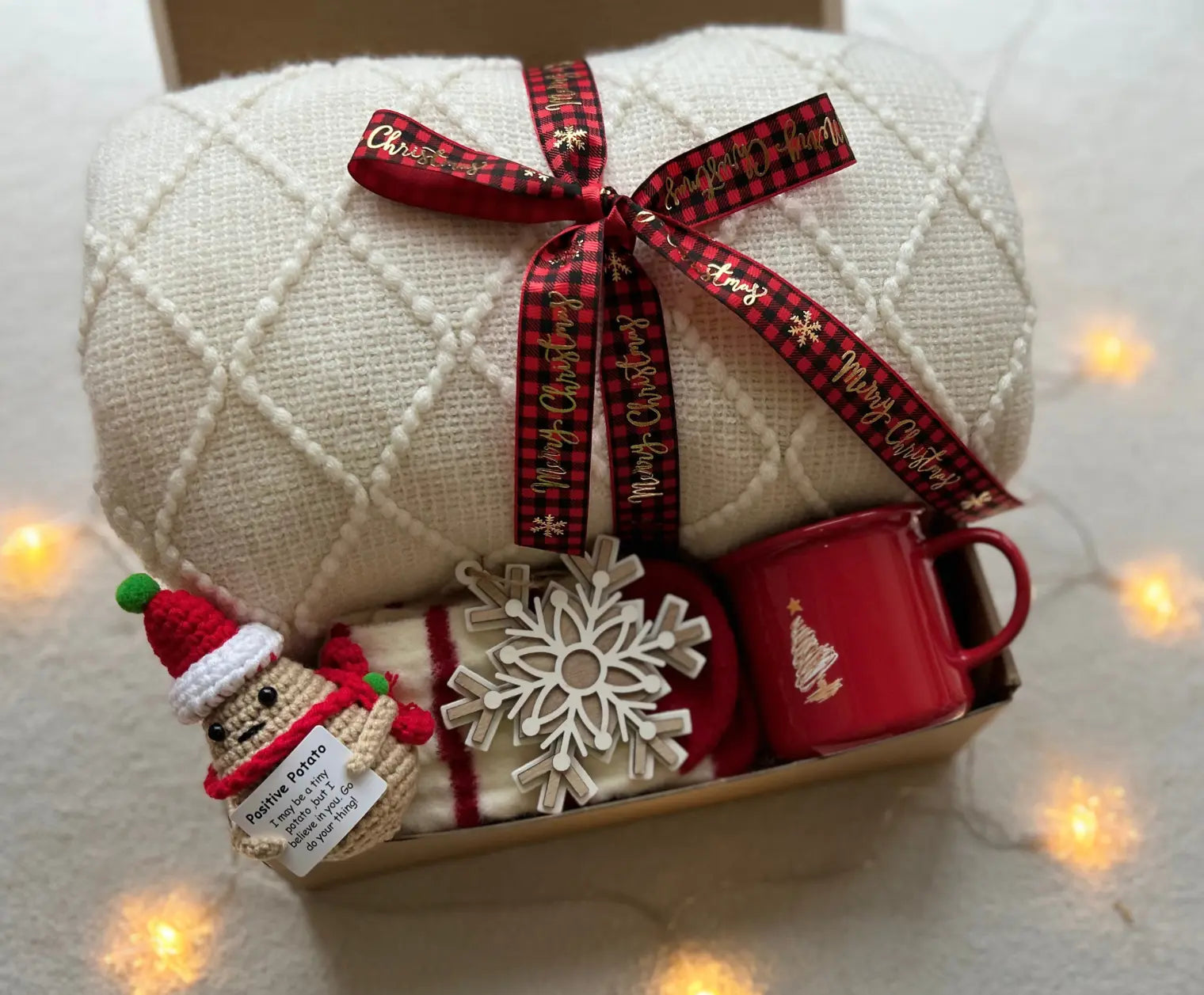 Christmas Gift Box with Crochet Santa - Cozy Holiday Blanket - Basketful Gifts