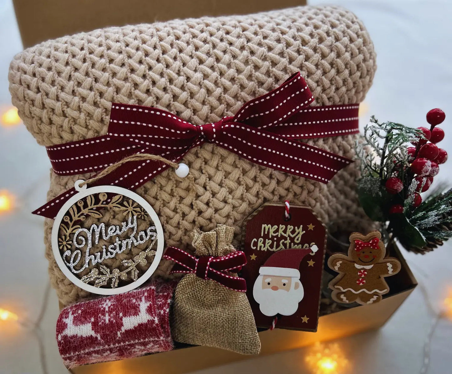 Christmas Gift for Older Woman - Cozy Blanket & Candle Holder - Basketful Gifts