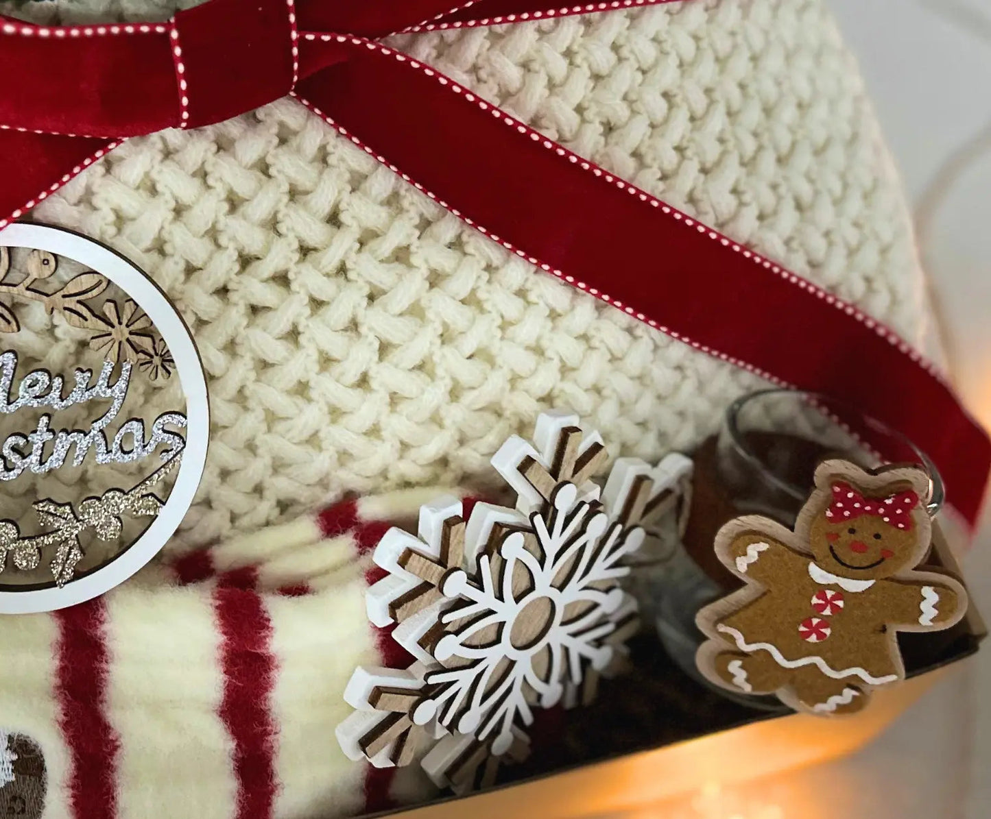 Christmas Gift Older Woman - Cozy Blanket & Fluffy Xmas Socks - Basketful Gifts