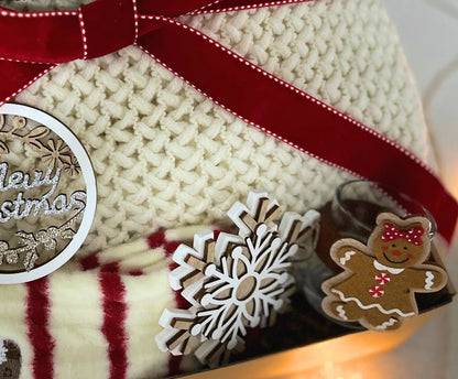 Christmas Gift Older Woman - Cozy Blanket & Fluffy Xmas Socks - Basketful Gifts