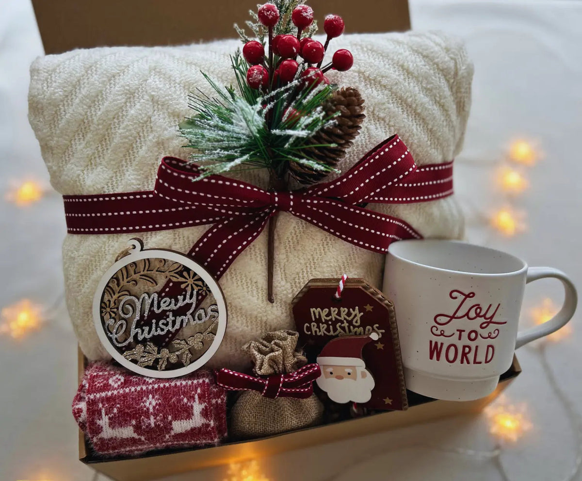 Christmas Gifts for the Older Woman - Blanket & Reindeer Socks - Basketful Gifts