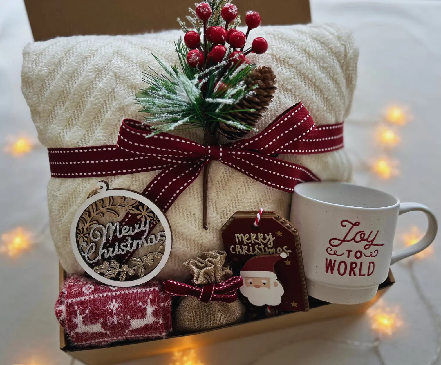 Christmas Gifts for the Older Woman - Blanket & Reindeer Socks - Basketful Gifts