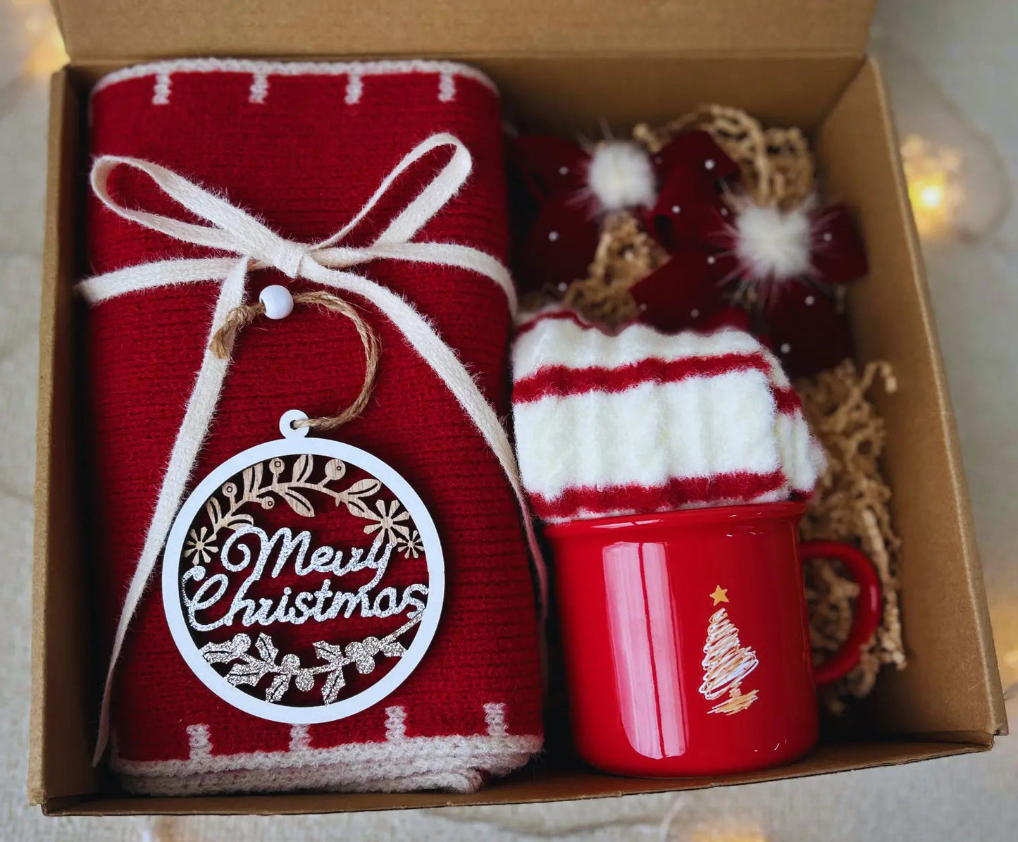Christmas Hygge Gift - Cozy Festive Scarf & Holiday Socks Set - Basketful Gifts