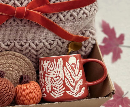 Cozy Care Package with Boho Crochet Blanket Crochet Pumpkin - Basketful Gifts