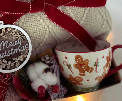 Cozy Christmas Gift - Plush Blanket & Festive Gingerbread Mug - Basketful Gifts