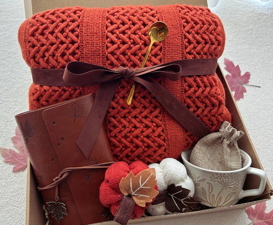 Cozy Fall Gift Basket with Blanket and Pumpkin,Boho Aesthetic Gift Basket for Women - Basketful Gifts