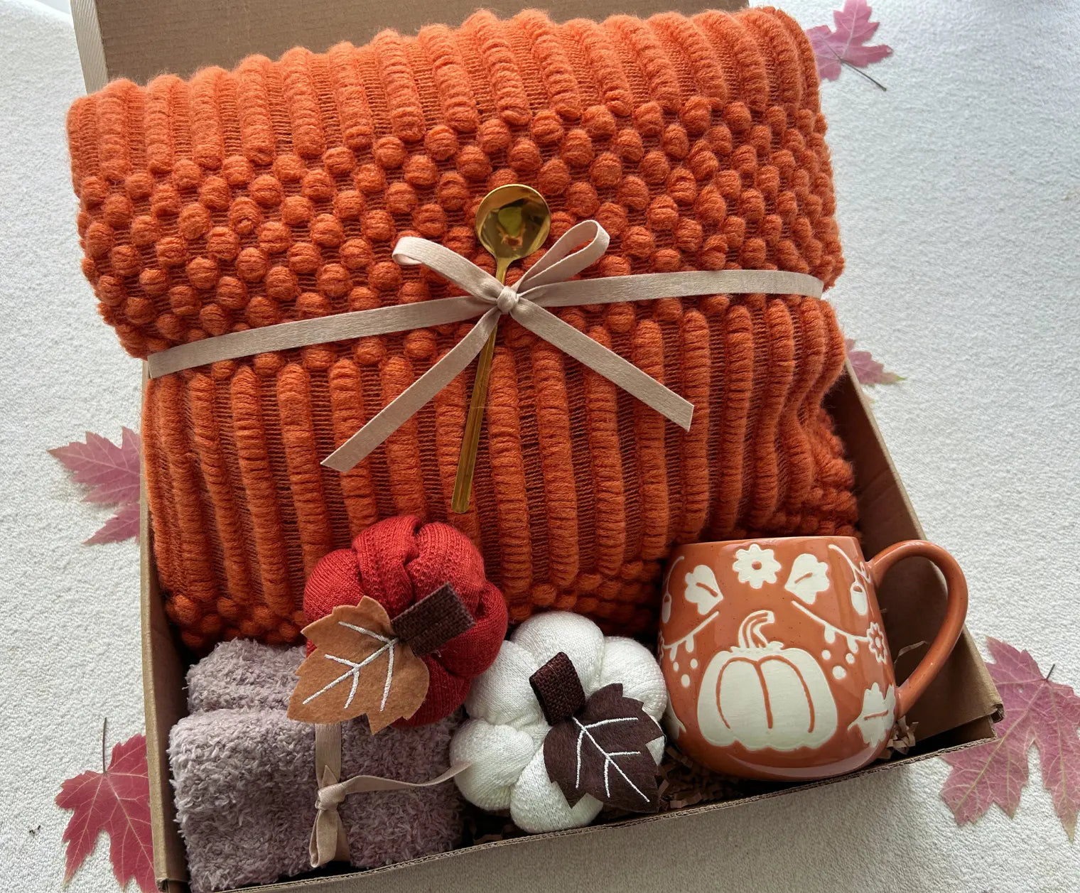 Cozy Self Care Package Pumpkin Theme Fall/Winter Gift Package - Basketful Gifts