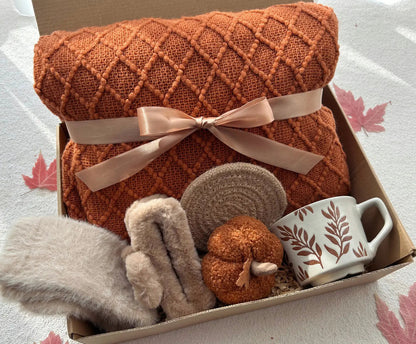 Cozy Winter and Fall Season Care Package Basket for Women with Thick Blanket & Faux Fur Socks - Basketful Gifts