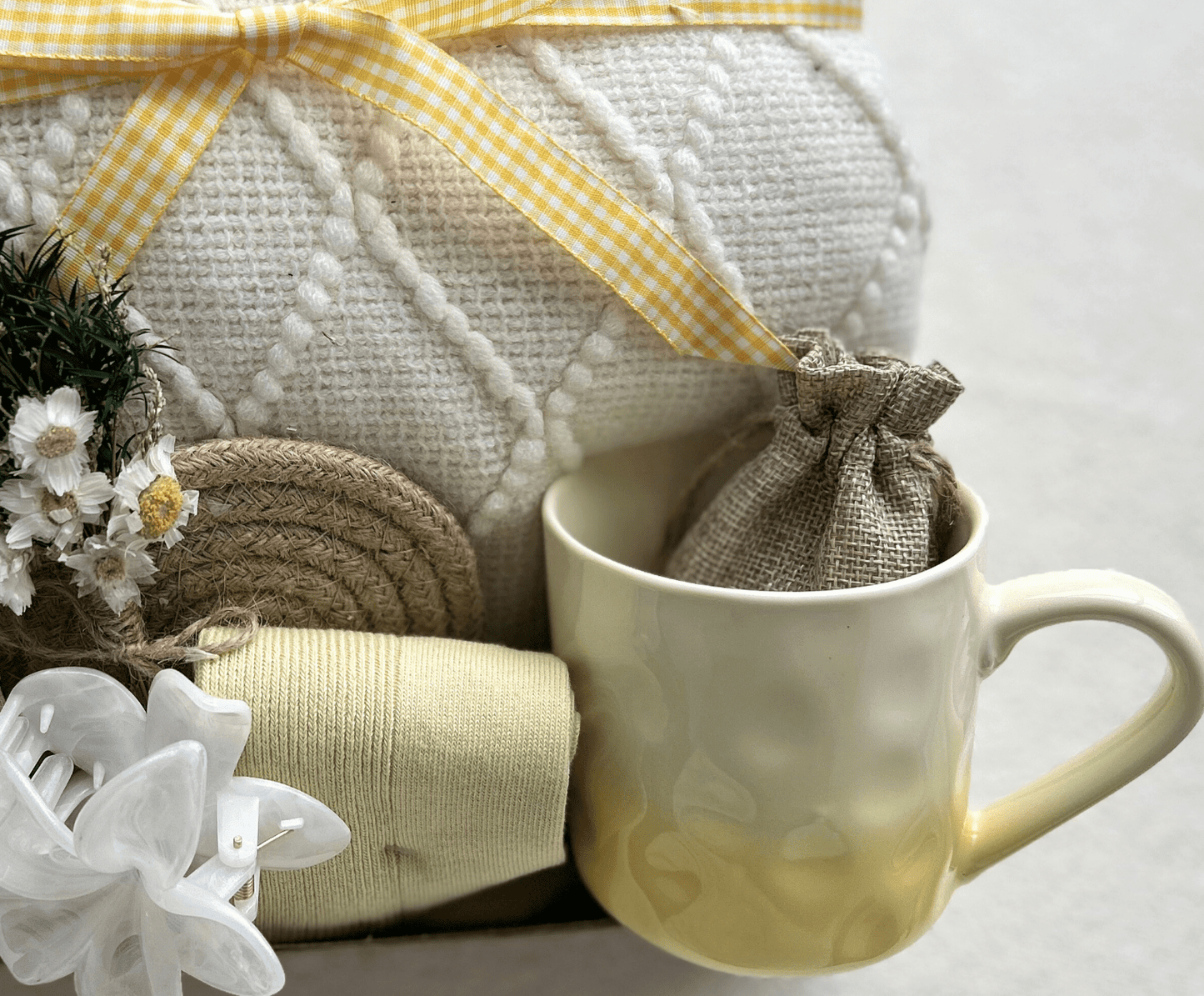 Daisy Theme Spring Self-Care Gift Box with Blanket and Cozy Accessories |Pampering Package - Basketful Gifts