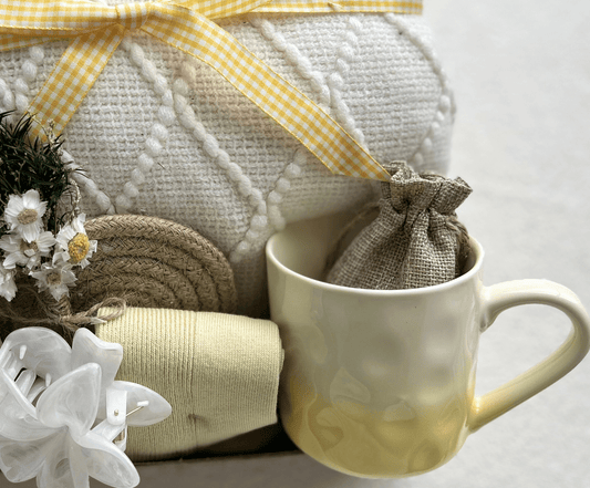Daisy Theme Spring Self-Care Gift Box with Blanket and Cozy Accessories |Pampering Package - Basketful Gifts