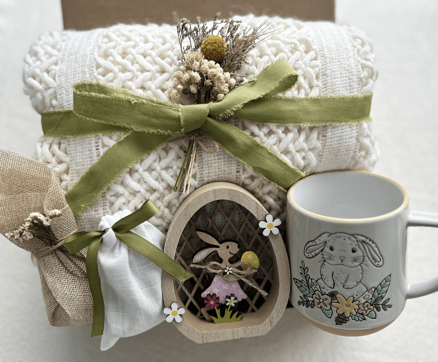 Easter Morning | Olive Green Easter Gift Basket & Home Decor Care Package - Basketful Gifts